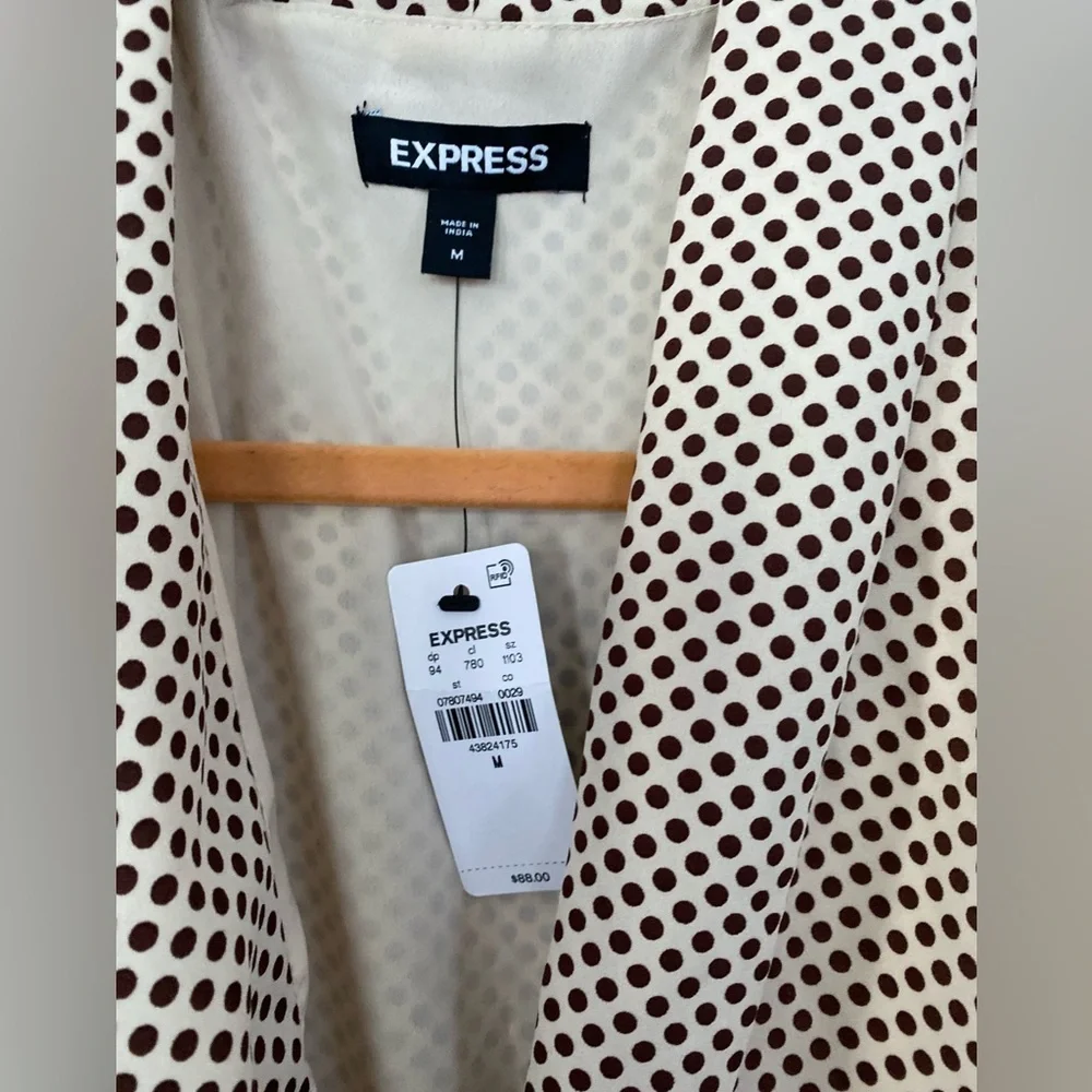 Express NWT Polka Dot Faux Wrap Dress with Tie Waist - Picture 3 of 7